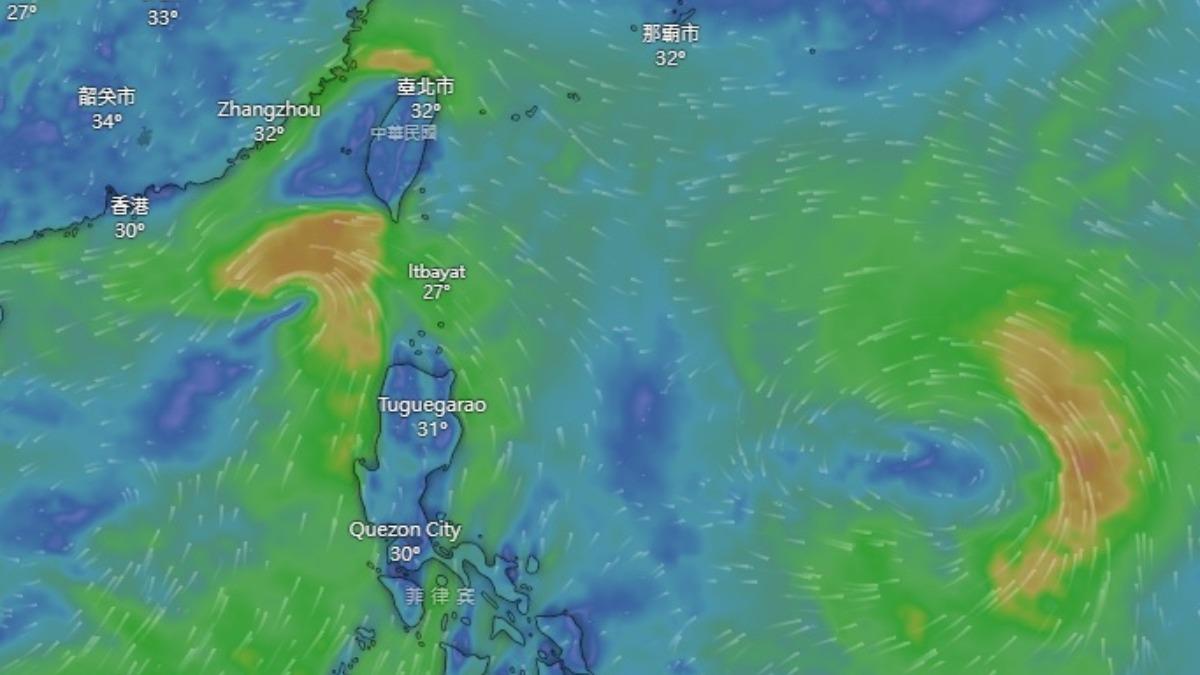 熱帶性低壓(TD20)明(18日)將生成為輕度颱風米塔。(圖/翻攝windy) 天氣-今天天氣-一週天氣-氣象預報-降雨機率-明天天氣-颱風-颱風米塔路徑